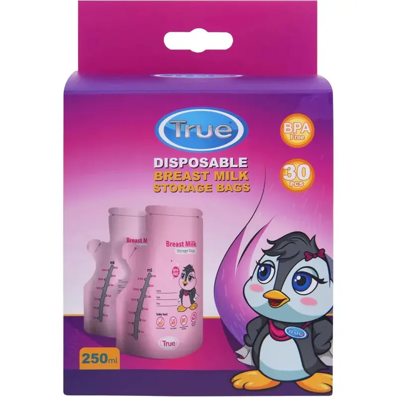 True Breastmilk Sterilized Storage Bags 250ml - 30Pcs (Pink)