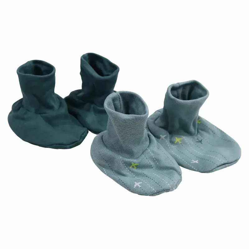 Baby Boys Cotton Footies Mint with Airplane Design (2Pcs)