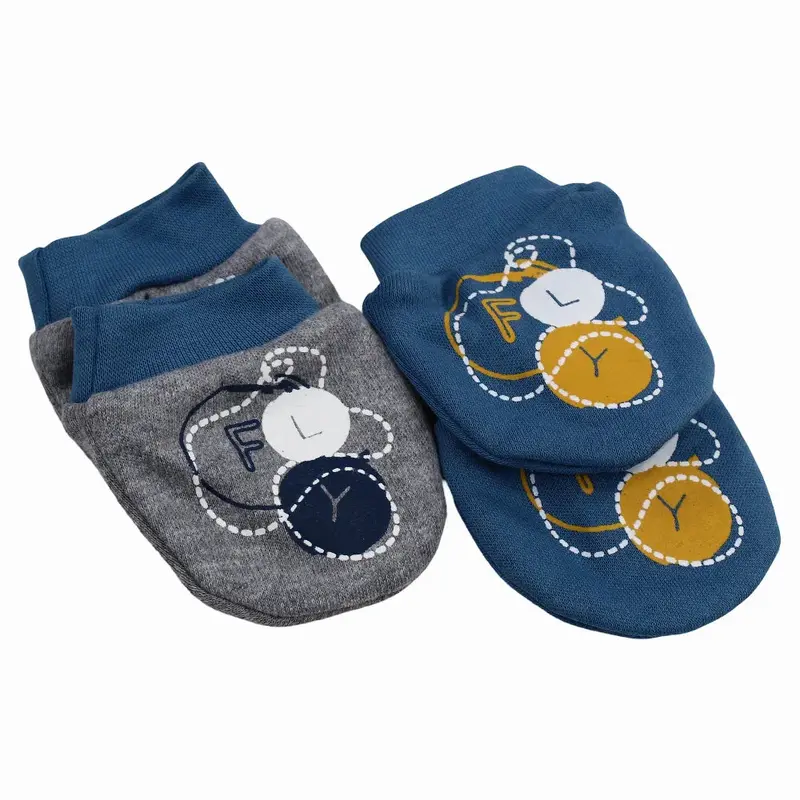 Baby Boys Cotton Hand Mittens    Indigo & Grey with Tourism Day Design (2Pcs)