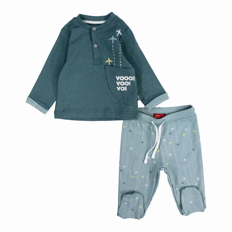 Baby Boys Cotton Pajama Set - Mint with Airplane VOO!! Print