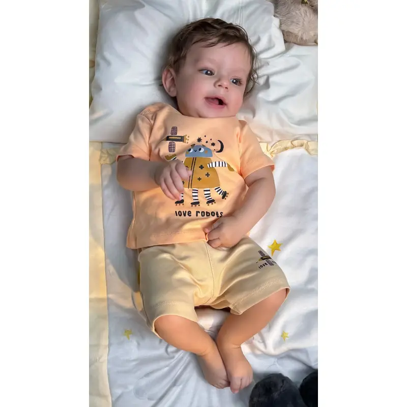 Baby Boys Cotton Pajama Set  Salmon "Love Robots" Print