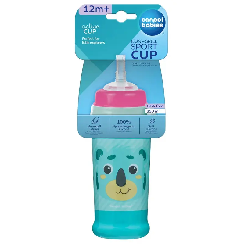 Canpol Babies Non-spill Sport Cup with Silicon Straw 350ml - Turquoise