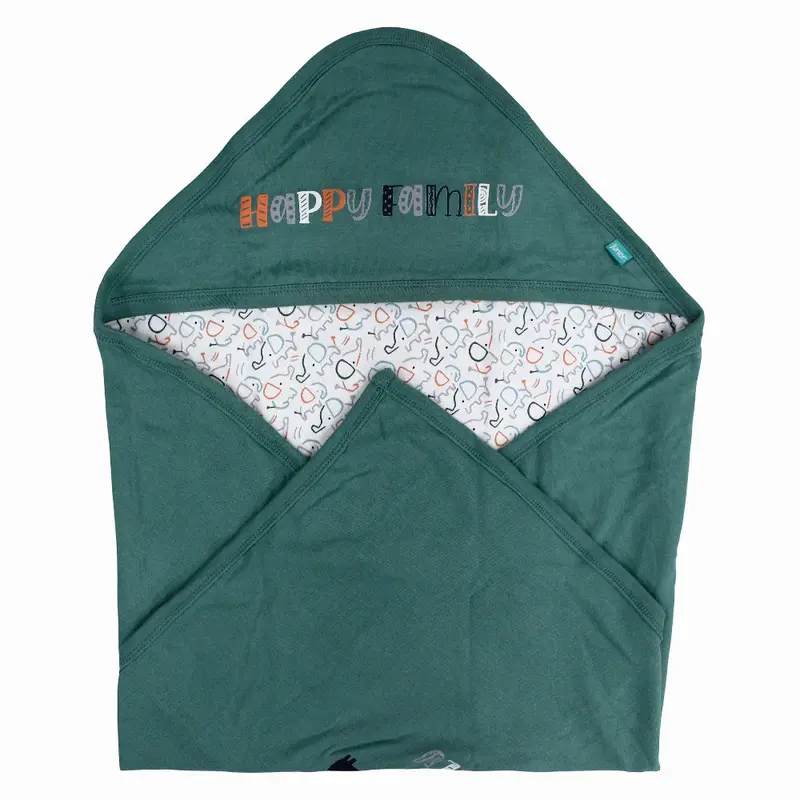 Cotton Baby Blanket  Mint & Off-White with Elephant Doodles Design