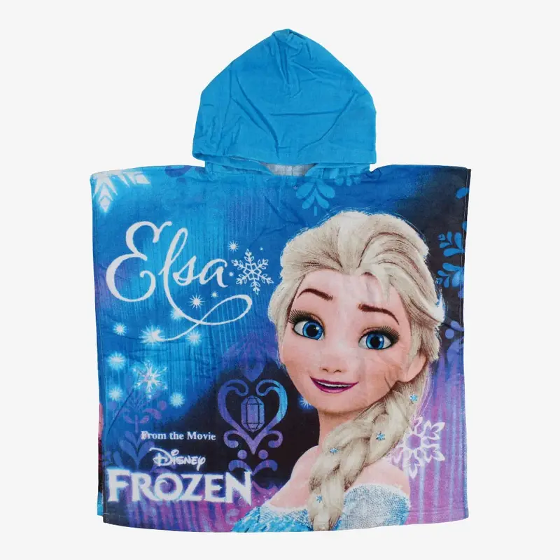 Girls Poncho Beach Towel with Hoodie - Turquoise with Frozen Print