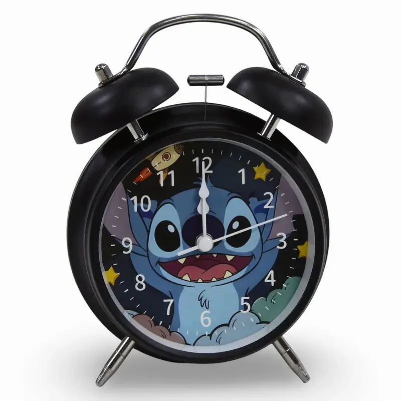 Metal Alarm Clock  Black with Stitch Design