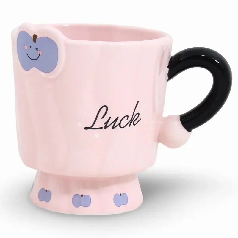 Porcelain Mug - Pink with "Luck" Print