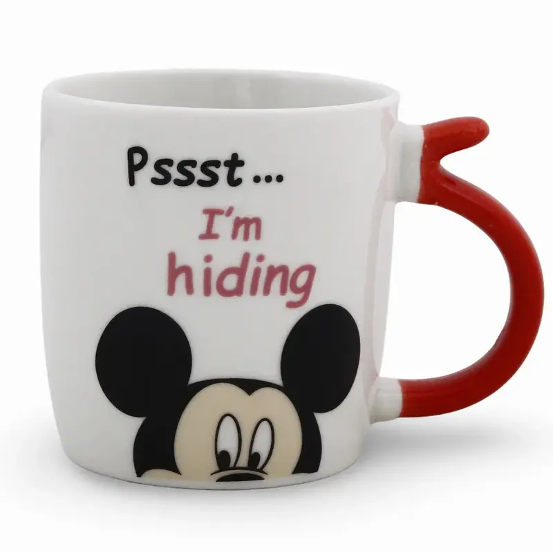 Porcelain Mug  Red Handle with Mickey Mouse Print
