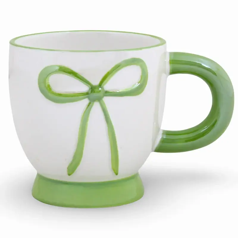 Porcelain Mug  White with a Green Bow