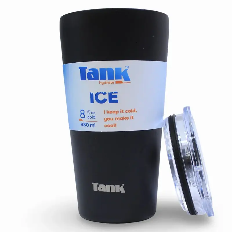 Tank Ice Insulated Stainless Steel Travel Cup 480ml  Black
