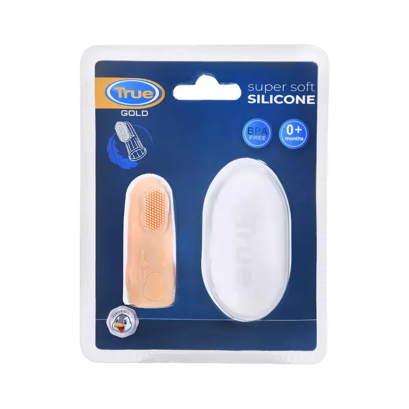 True Gold Silicone Finger Toothbrush with Case  Beige