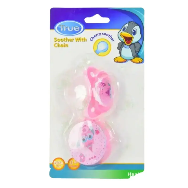 True Silicone Pacifier with Chain 06m  Purple
