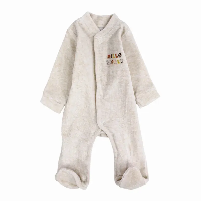 Unisex Velvet Baby Footie with Hello World Print