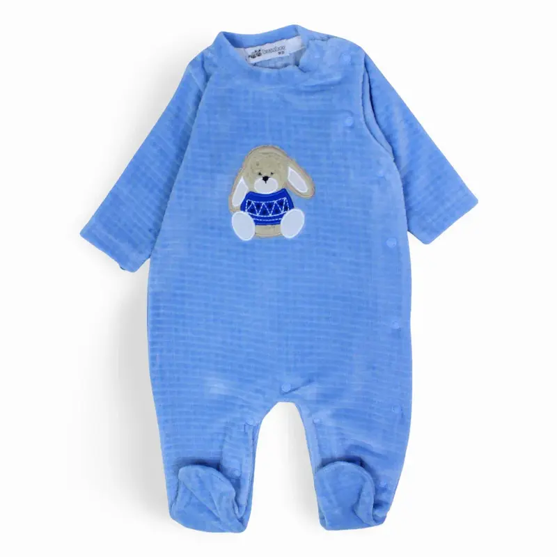 Baby Boys Velvet Baby Footie - Cute Bear Design