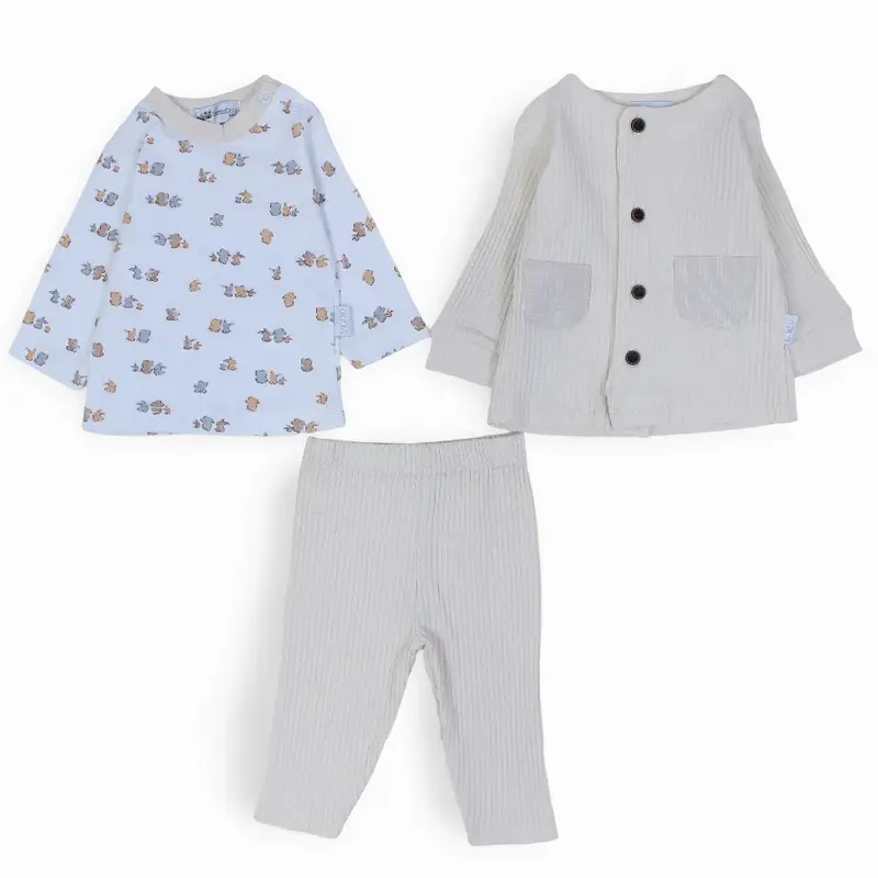 Baby Girls 3-Piece Ribbed Cotton Pajama Set - Cute Print