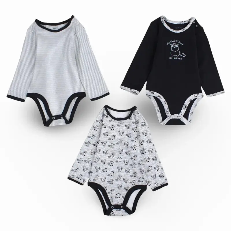 Pack Of 3  Unisex Cotton Long-Sleeved Underwear Bodysuit