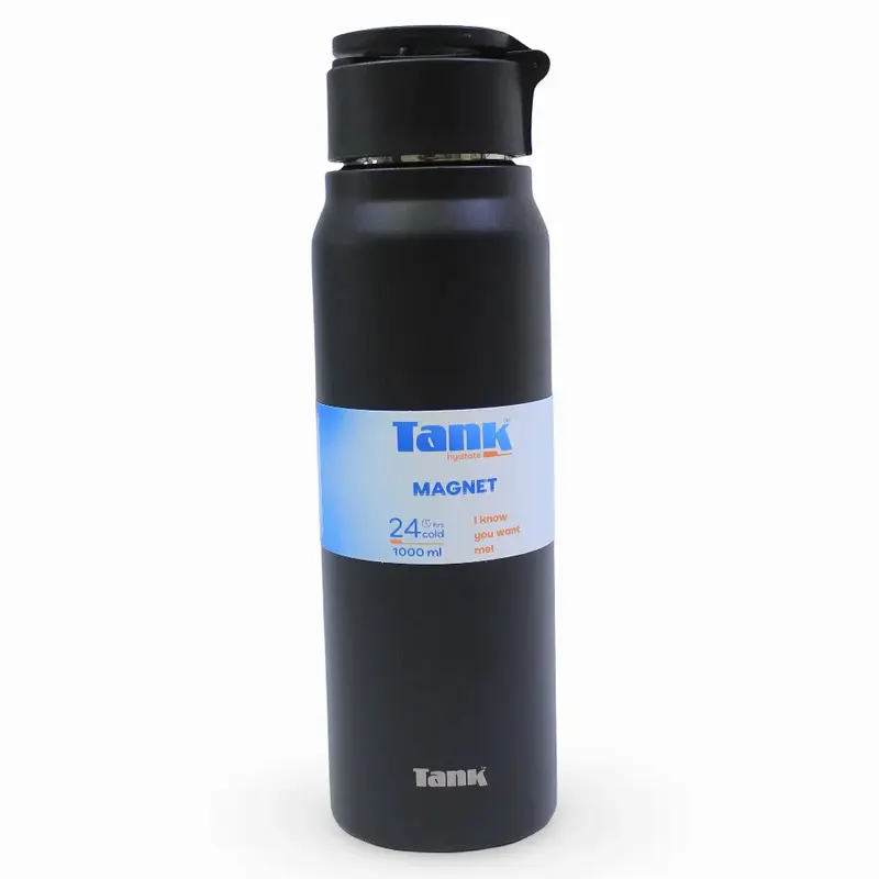 Tank Magnet Insulated Stainless Steel Water Bottle 1000ml  Black