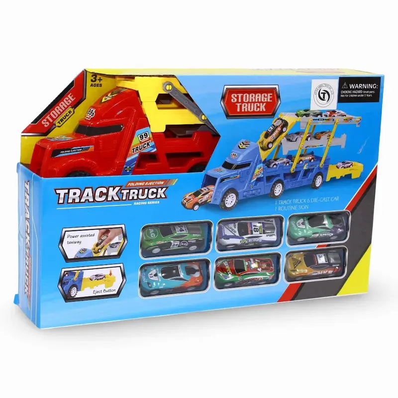 Track Storage Truck  3 Tier with 6 Cars (Red)