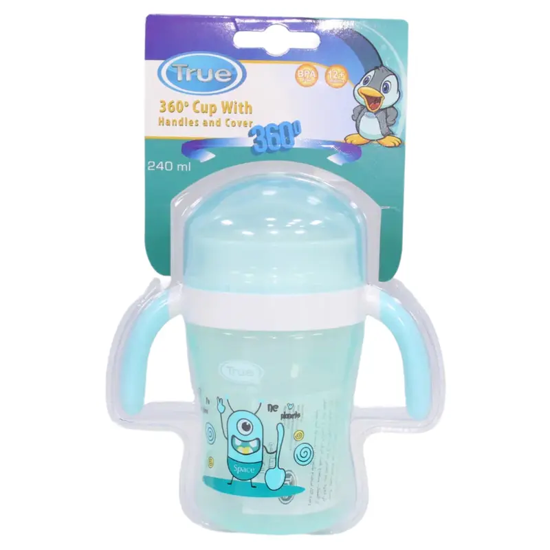 True 360 Training Cup with Handles & Cover  240ml (12+ months)  Aqua