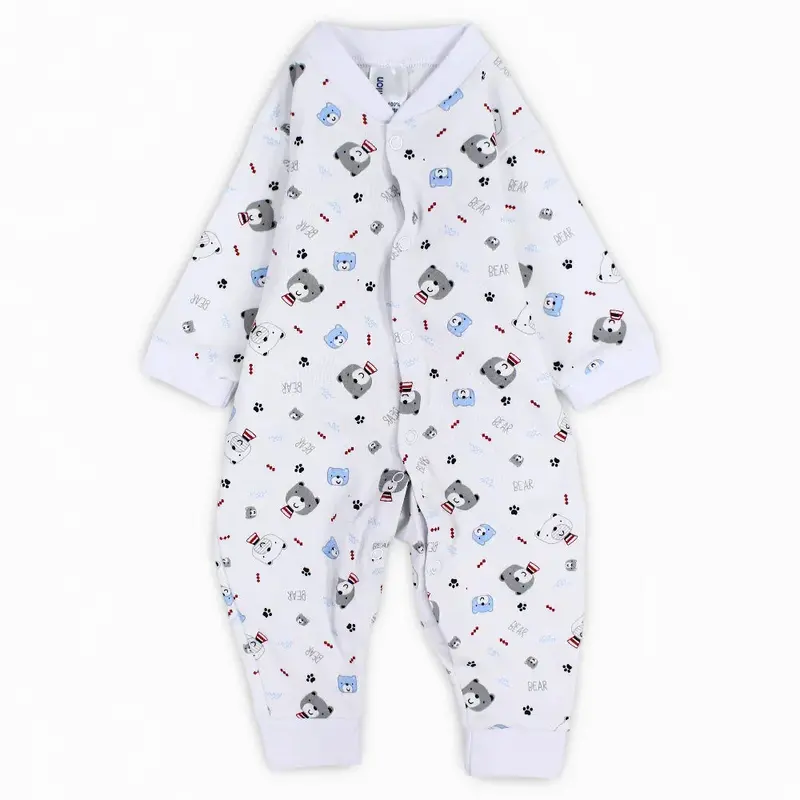 Baby Boys Cotton Footless Onesie  White with Bears Print