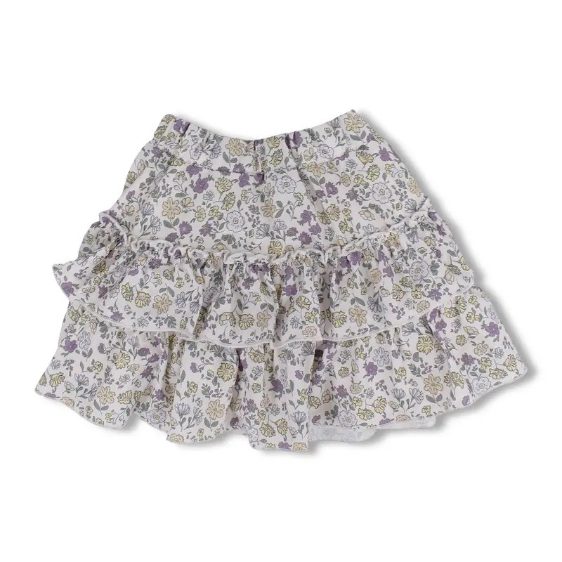 Girls Cotton Ruffled Skirt  Off-white with Floral Print