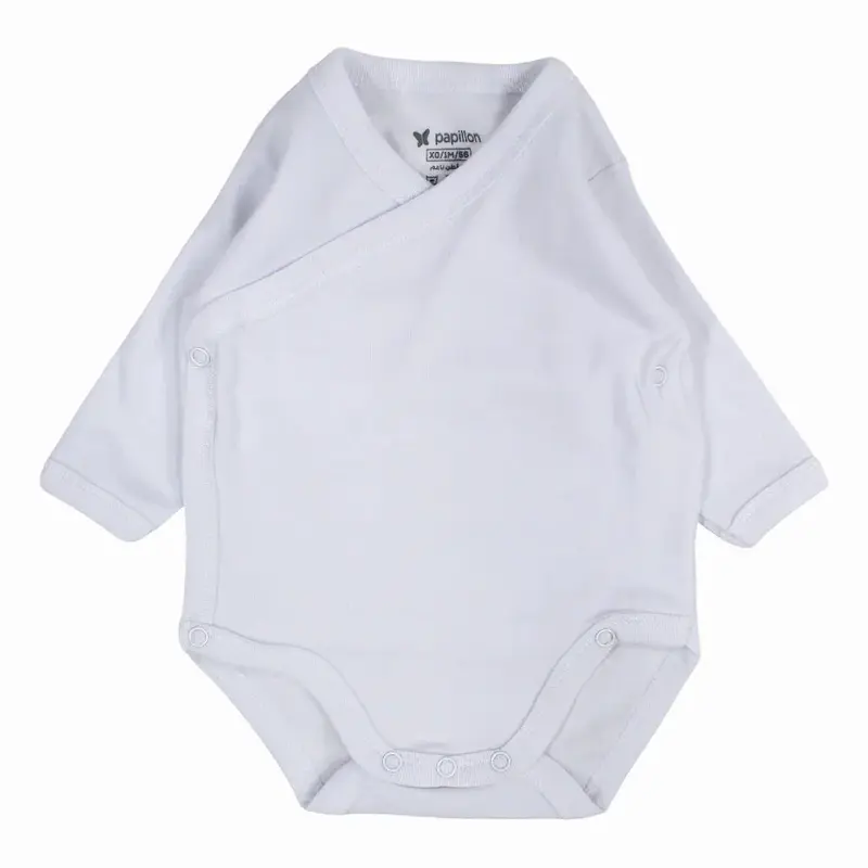 Unisex Cotton Long-Sleeved Wrap-Over Bodysuit  White