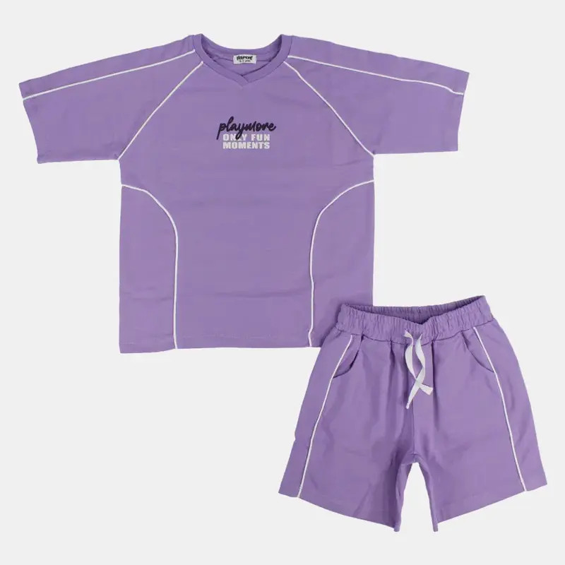 Unisex Kids Cotton Outfit Set  Purple "ONLY FUN MOMENTS"