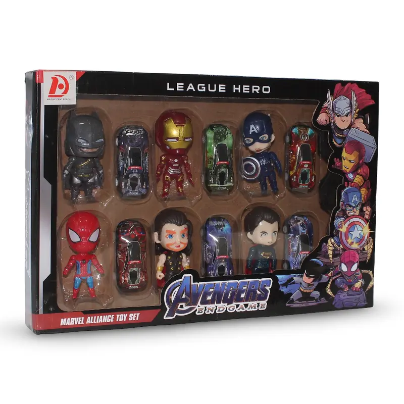 Avengers Endgame League Hero Action Figures + 6 Cars