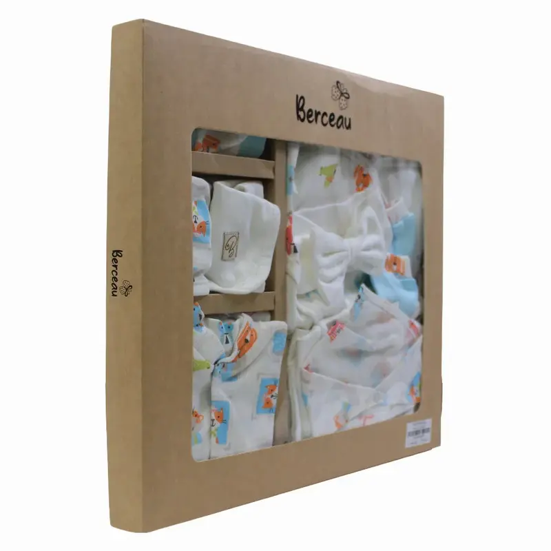 Baby Girls Cotton Clothes Gift Box  Off-White with Animal Faces