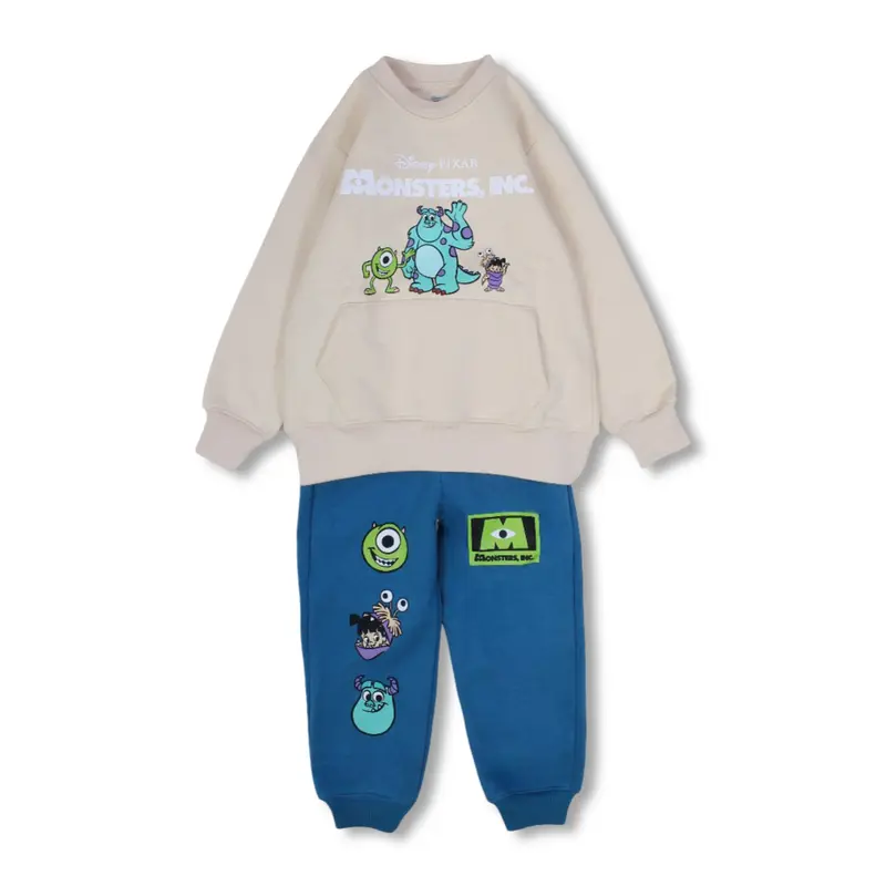 Boys Cotton Pajama Set  Beige/Blue with Monsters Inc. Design