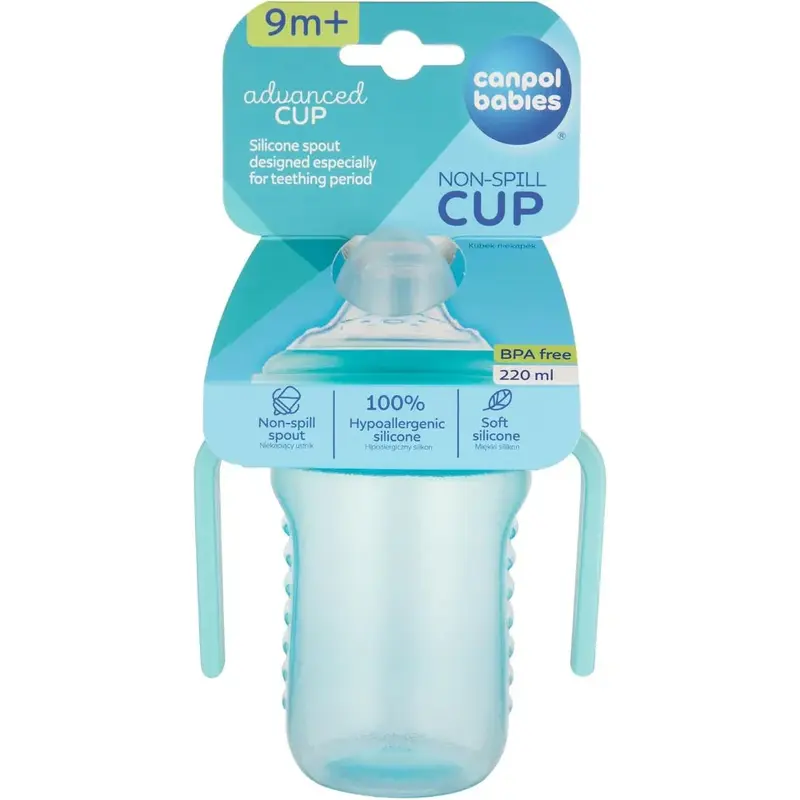 Canpol Babies Non-spill Cup Silicone Spout +9m 220ml with Handles  Aqua