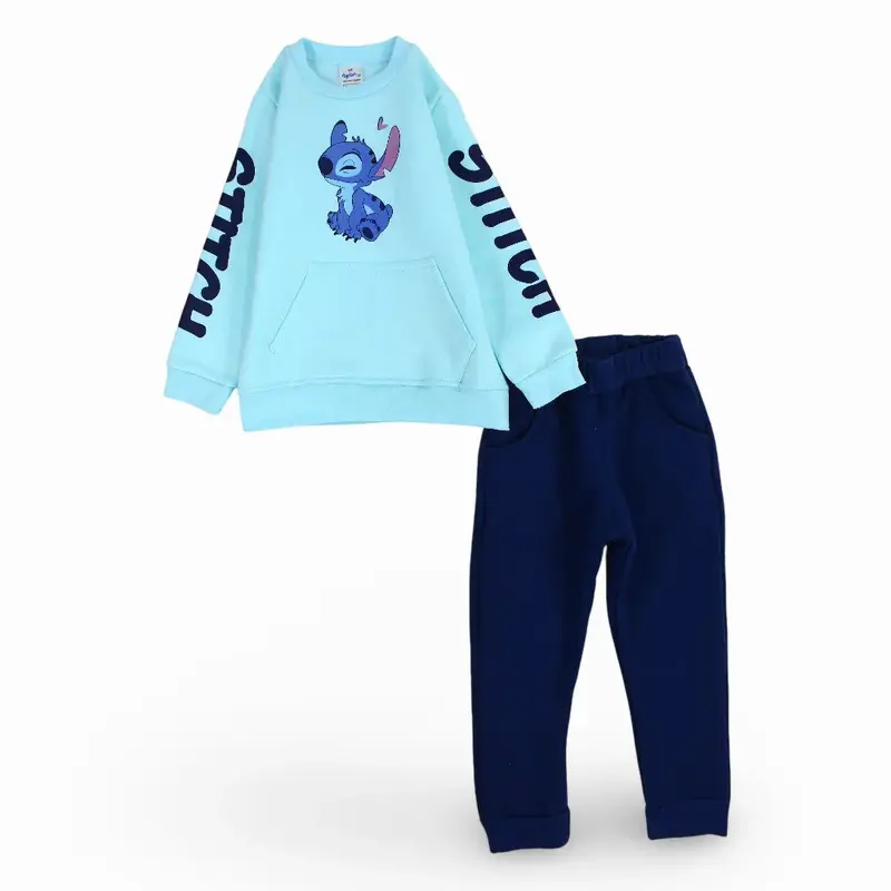 Girls Cotton Long-Sleeved Pajama Set  Stitch Print