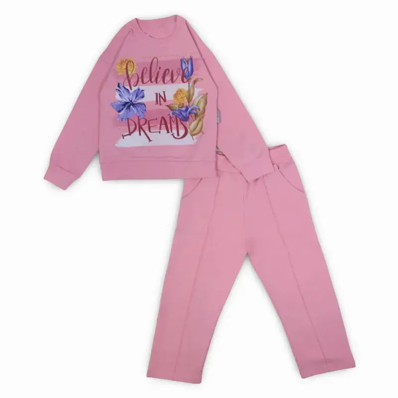 Girls Cotton Pajama Set - "Believe in Dreams" Print