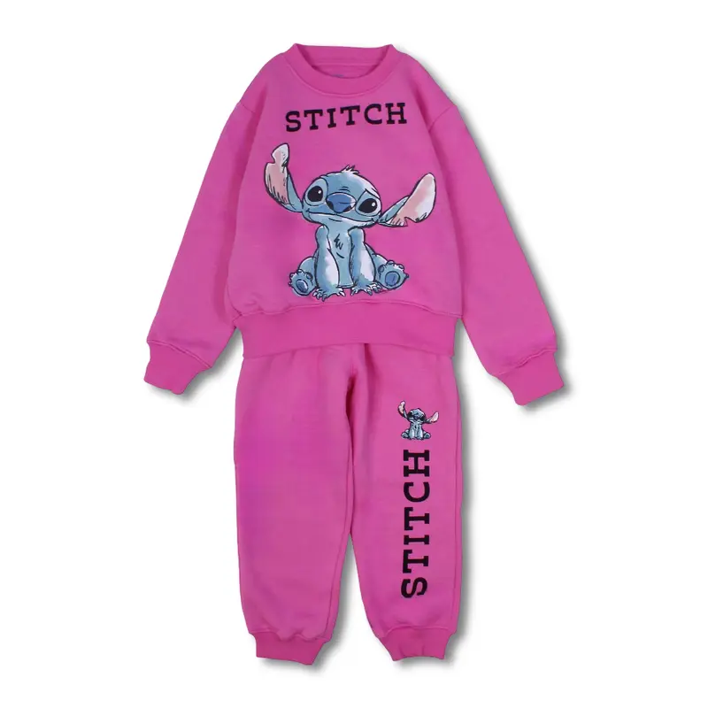 Girls Cotton Pajama Set  Fuchsia with Stitch Design