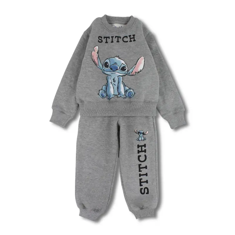 Girls Cotton Pajama Set  Grey with Stitch Design