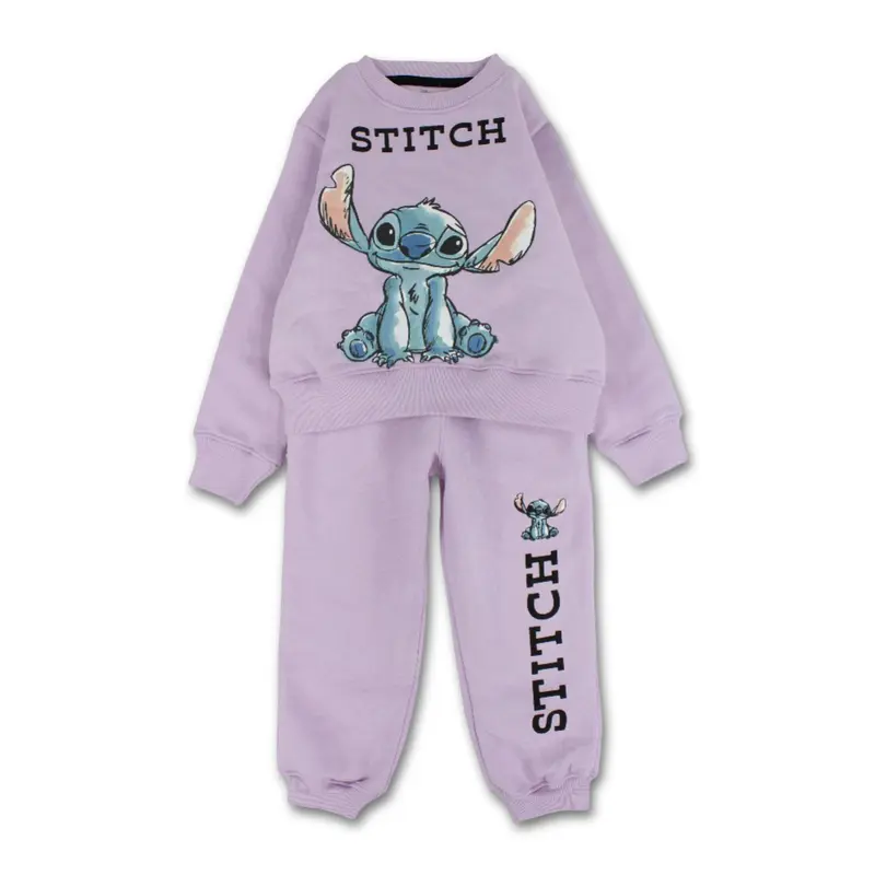 Girls Cotton Pajama Set  Light Purple with Stitch Design