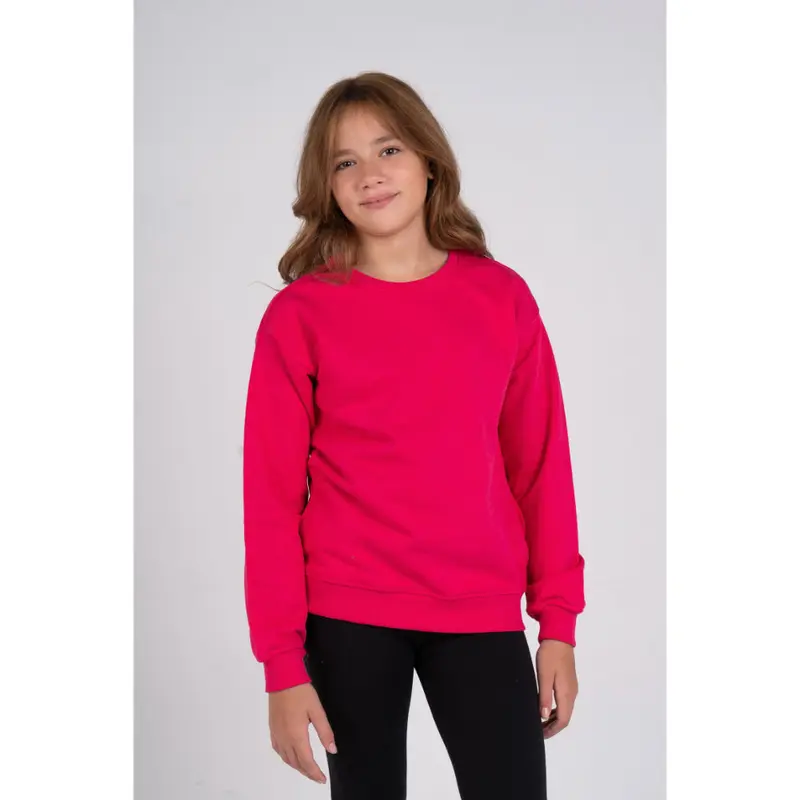 Girls Plain Cotton Sweatshirt  Fuchsia