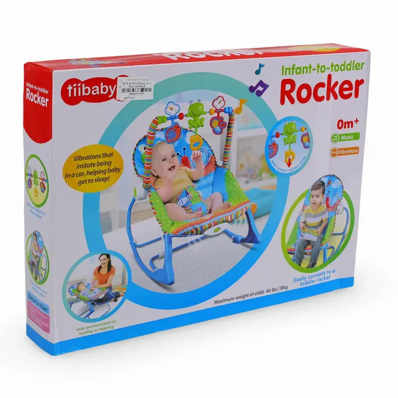 Tiibaby Infant to Toddler Rocker with Music and Vibrations 18kg  Green & Blue