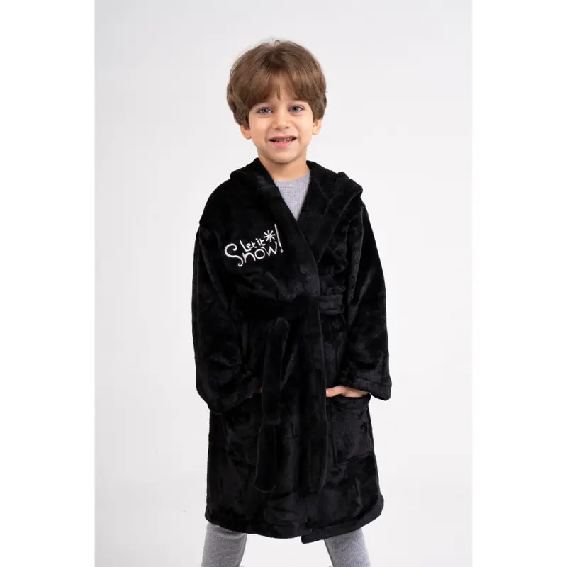 Unisex Velvet Robe  Black with "Let it Snow" Design
