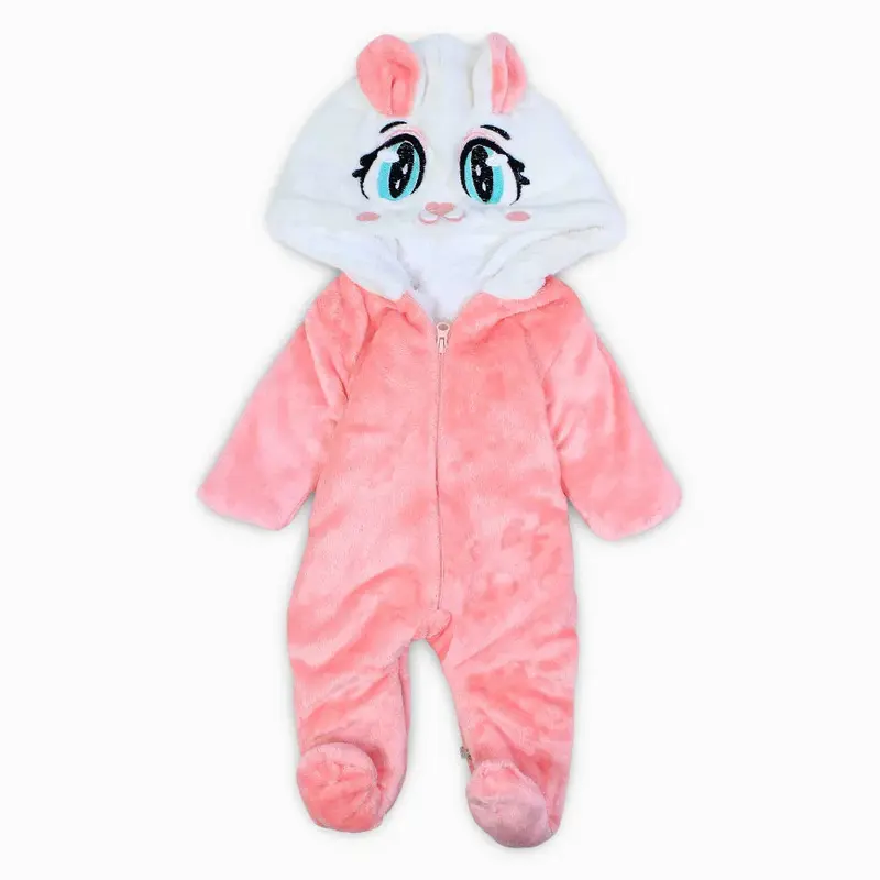 Baby Girls Velvet Hooded Baby Footie  Watermelon with Cat Design