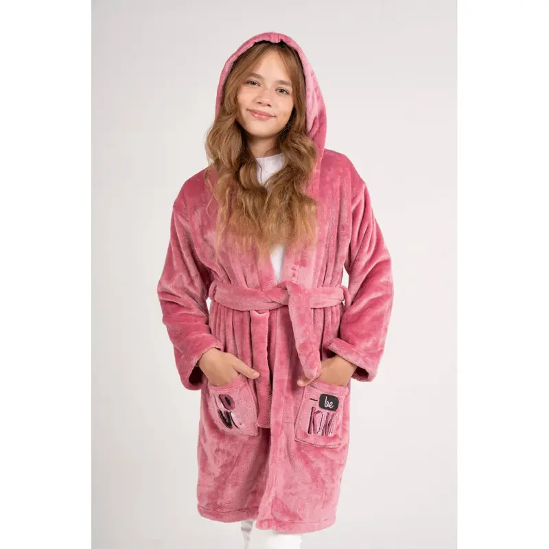 Girls Velvet Robe  Dustypink with "Love Be Kind" Design