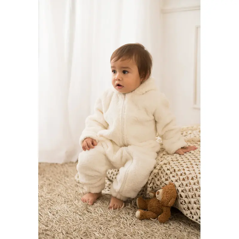 Unisex Baby Fleeced Hooded Overall  Off-White