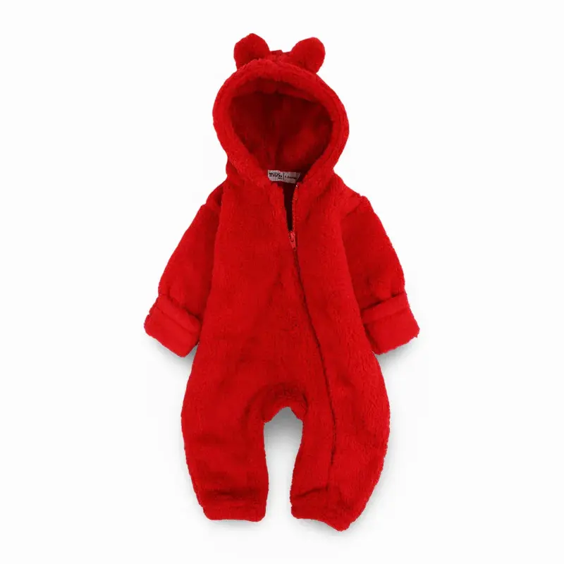 Unisex Baby Fleeced Hooded Overall  Red