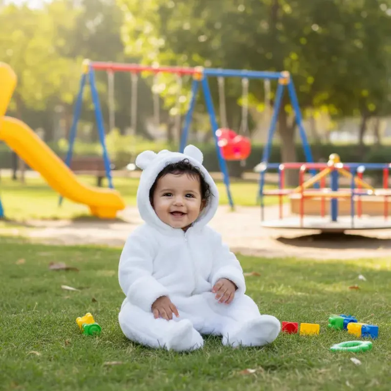Unisex Baby Fleeced Hooded Overall  White