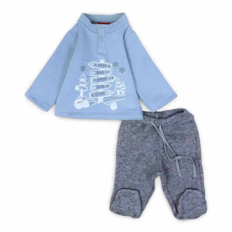 Baby Boys Cotton Pajama  Set  Light Blue with Trees & Direction Signs Design