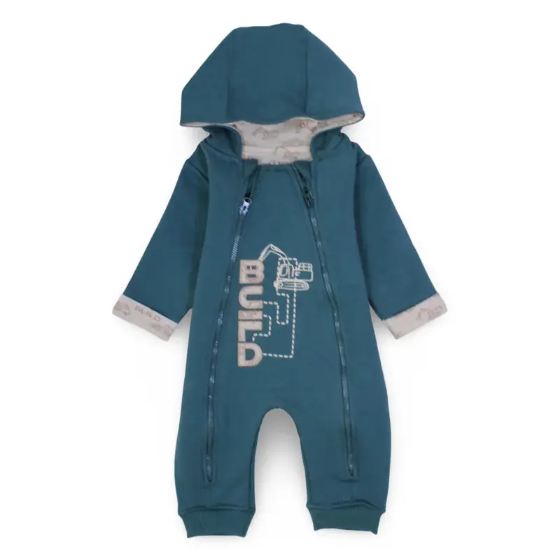 Baby Boys Hooded Footless Onesie  Mint with Build Design