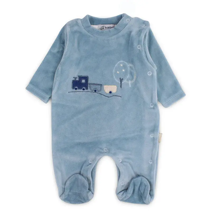 Baby Boys Velvet Baby Footie  Cute Train & Tree Design