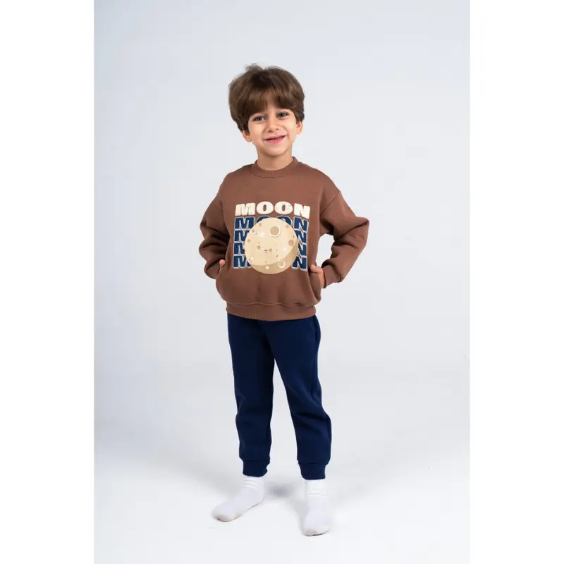 Boys Cotton Pajama Set  Brown with Moon Print
