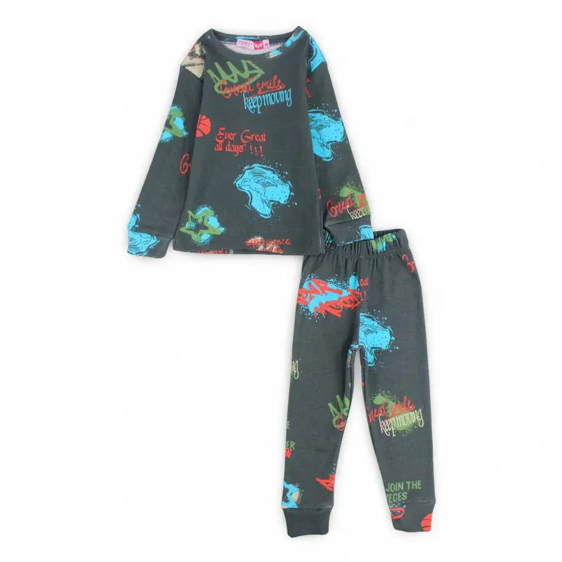 Boys Thermal Set  Grey with Fun Print