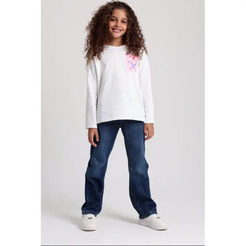Girls Cotton T-Shirt  Off-White with Flower Print