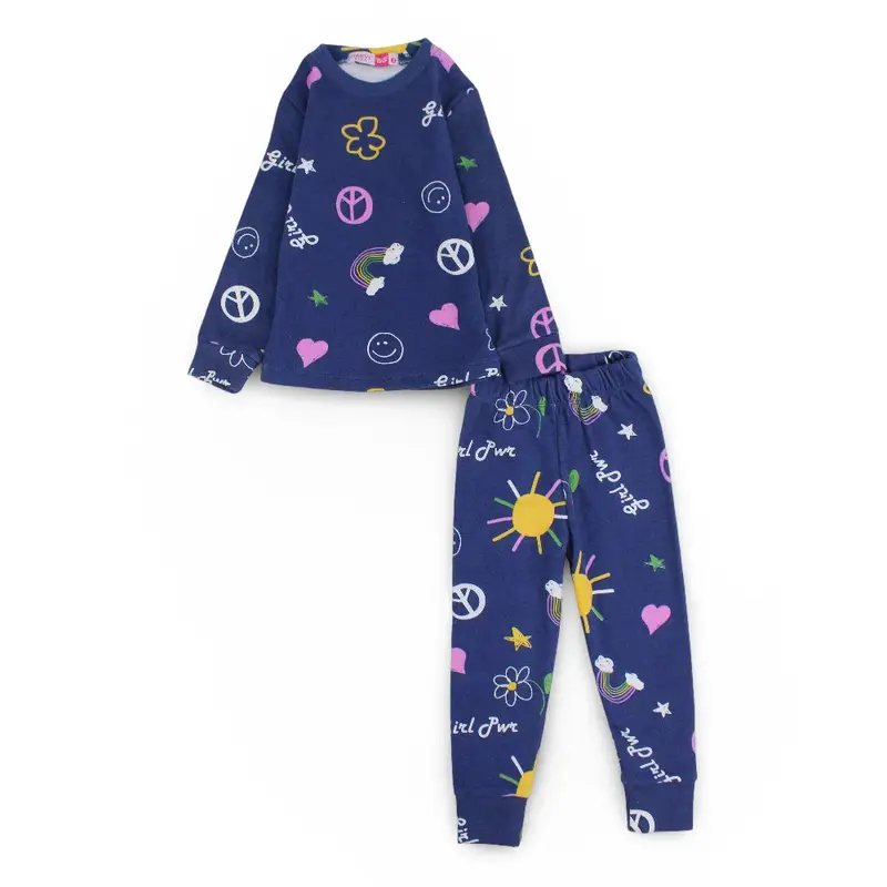 Girls Thermal Set  Indigo with Cute Design